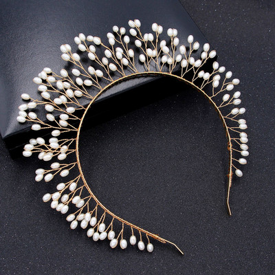 Πέρλες Χειροποίητες Τιάρες Γαμήλια Κεφαλή Νύφης για Γυναικείες Χάντρες για πάρτι Μαλλιά Στεφάνη Γούρι Κορδέλα κεφαλής Noiva Party Κοσμήματα για τα μαλλιά