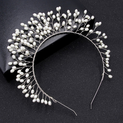 Πέρλες Χειροποίητες Τιάρες Γαμήλια Κεφαλή Νύφης για Γυναικείες Χάντρες για πάρτι Μαλλιά Στεφάνη Γούρι Κορδέλα κεφαλής Noiva Party Κοσμήματα για τα μαλλιά