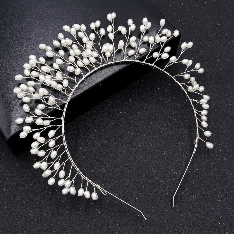 Πέρλες Χειροποίητες Τιάρες Γαμήλια Κεφαλή Νύφης για Γυναικείες Χάντρες για πάρτι Μαλλιά Στεφάνη Γούρι Κορδέλα κεφαλής Noiva Party Κοσμήματα για τα μαλλιά