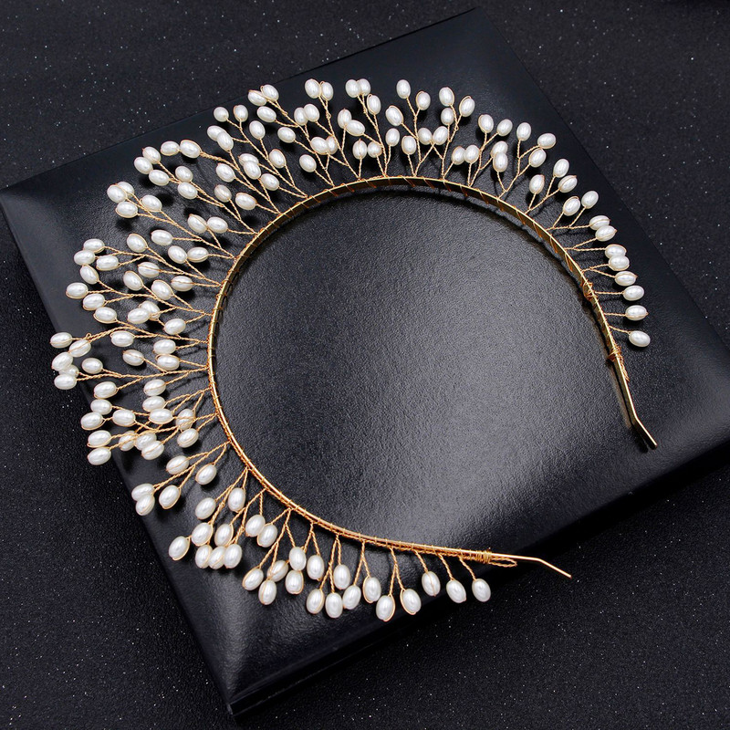 Πέρλες Χειροποίητες Τιάρες Γαμήλια Κεφαλή Νύφης για Γυναικείες Χάντρες για πάρτι Μαλλιά Στεφάνη Γούρι Κορδέλα κεφαλής Noiva Party Κοσμήματα για τα μαλλιά
