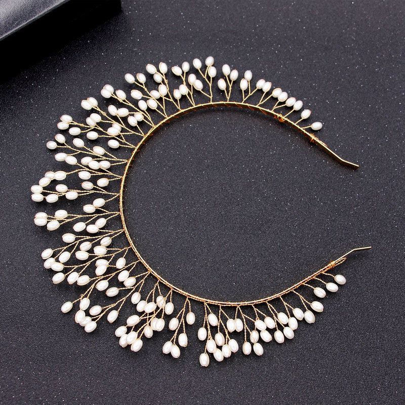 Πέρλες Χειροποίητες Τιάρες Γαμήλια Κεφαλή Νύφης για Γυναικείες Χάντρες για πάρτι Μαλλιά Στεφάνη Γούρι Κορδέλα κεφαλής Noiva Party Κοσμήματα για τα μαλλιά