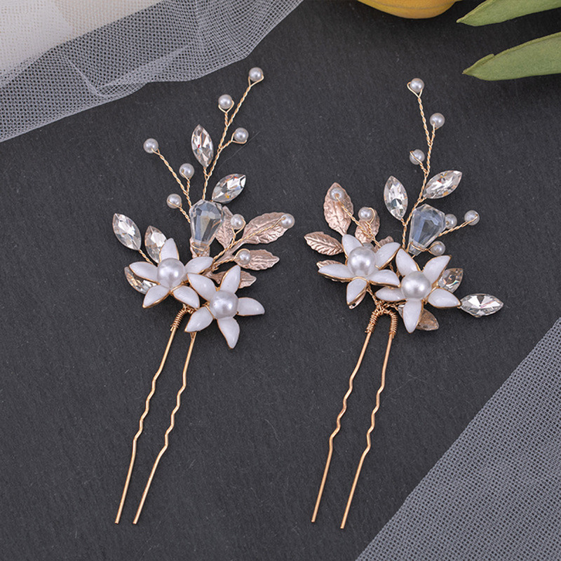 2 τμχ Γαμήλια φουρκέτα μαργαριταρένια τιάρες για γυναίκες με στρας φλοράλ Κλιπ μαλλιών Πιρούνια Εξαιρετικό νυφικό κόσμημα για τα μαλλιά