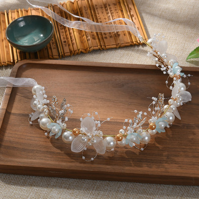 Elegantne tüdrukute pruudi peapael Imiteeritud pärlitest juustest peakate Lillepärg Pruudi vanikupea rõngas Pulmapeapaelad Juukseehted