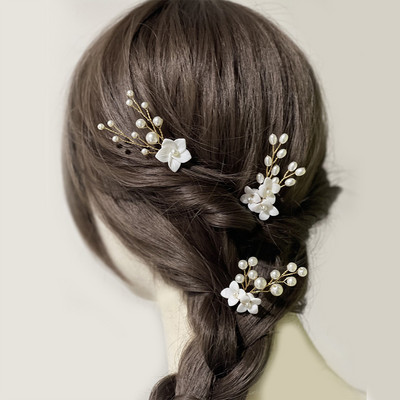 3бр. Сватбена шнола за коса с флорална U-образна щипка за коса Crystal Bride Tiara Princess Party Birthday Headwear Подарък за жени Безплатна доставка