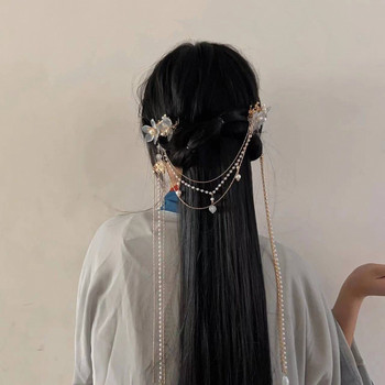 Винтидж щипки за коса с пискюли Диадеми Китайски сватбени аксесоари за коса Древни перлени ресни Headpeice Ретро ханфу декор Бижута за коса