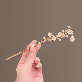 Камелия Китайски пръчици за коса Пръчици Антични аксесоари за коса с перли Класически момичета Ханфу кок за коса Бижута Диадеми
