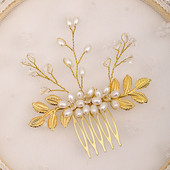 Visokokvalitetni biserni češalj za kosu Ručno rađeno pletenje Zlatno lišće Vjenčane kopče za djeveruše Češalj Nakit za kosu mladenke BN