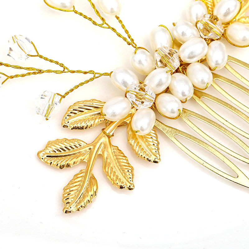 Visokokvalitetni biserni češalj za kosu Ručno rađeno pletenje Zlatno lišće Vjenčane kopče za djeveruše Češalj Nakit za kosu mladenke BN
