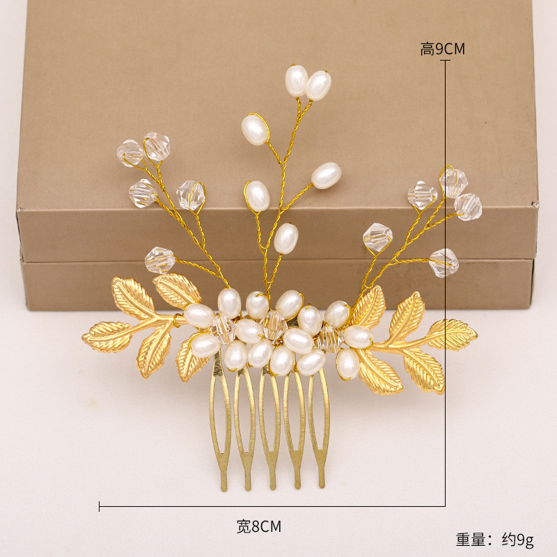 Visokokvalitetni biserni češalj za kosu Ručno rađeno pletenje Zlatno lišće Vjenčane kopče za djeveruše Češalj Nakit za kosu mladenke BN