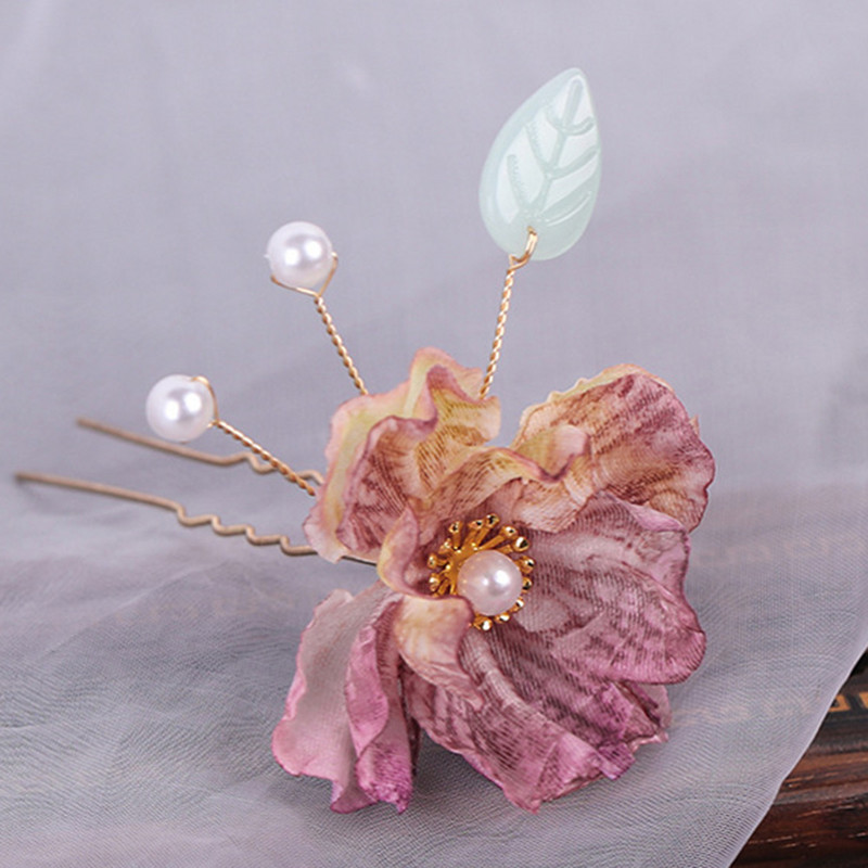 Haldja juuksenõelad Lilledega pulmajuukseaksessuaarid naistele Pärlililled U-kujulised juukseklambrid Kahvlid Pruudi tiaarad peakatte ehted