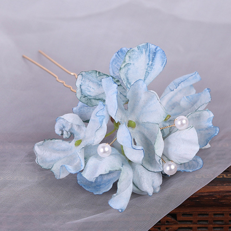 Haldja juuksenõelad Lilledega pulmajuukseaksessuaarid naistele Pärlililled U-kujulised juukseklambrid Kahvlid Pruudi tiaarad peakatte ehted