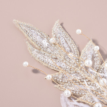 Щипки за коса с пера Диадеми Бижута за коса на булката за жени Кристална перлена фиби 2022 Нова мода Шноли Дамска сватбена шапка