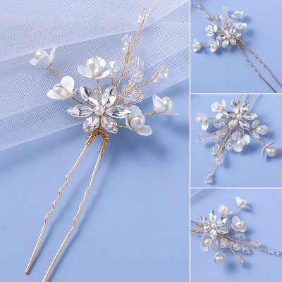 Λουλούδι φουρκέτες Γάμος Αξεσουάρ για τα μαλλιά Κοριτσίστικα λουλούδια μαργαριτάρια κλιπ για τα μαλλιά πιρούνια Μόδα κρυστάλλινα κεφαλή Νύφη Τιάρα Μαλλιά Κοσμήματα