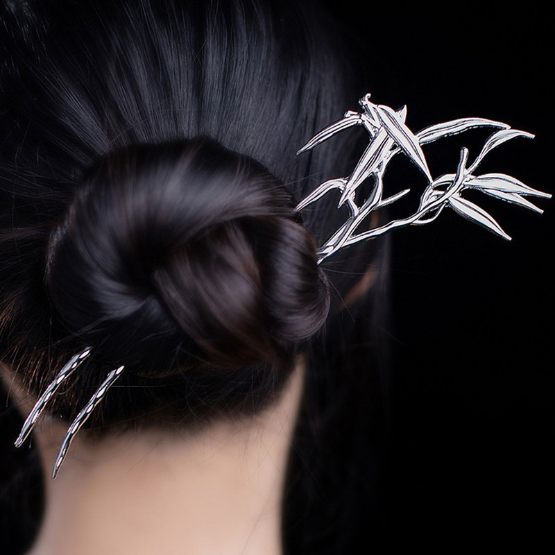 Bamboo Leaves Hair Sticks Μεταλλικά Κινεζικά αξεσουάρ μαλλιών Hanfu για Womrn Ancient Girls φουρκέτες Chopsticks Απλά κοσμήματα μαλλιών