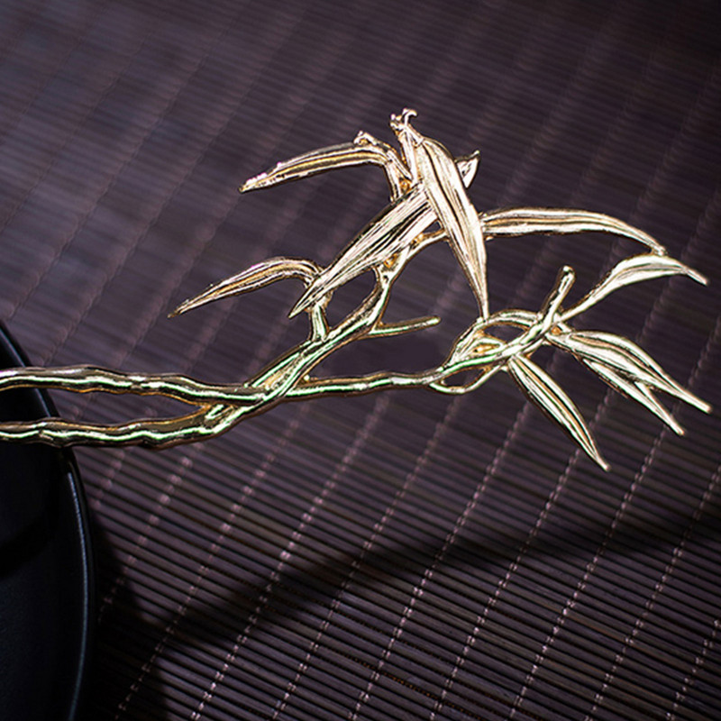 Bamboo Leaves Hair Sticks Μεταλλικά Κινεζικά αξεσουάρ μαλλιών Hanfu για Womrn Ancient Girls φουρκέτες Chopsticks Απλά κοσμήματα μαλλιών