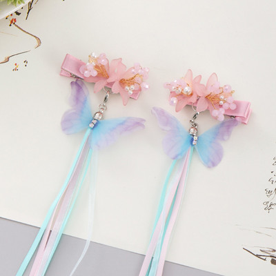 1Pair Super Fairy Bobby Pin Butterfly rankų darbo Crepe Dream Butterfly Kutas Pair Clip Hanfu Hairpin Antique Hair Jewelry BN