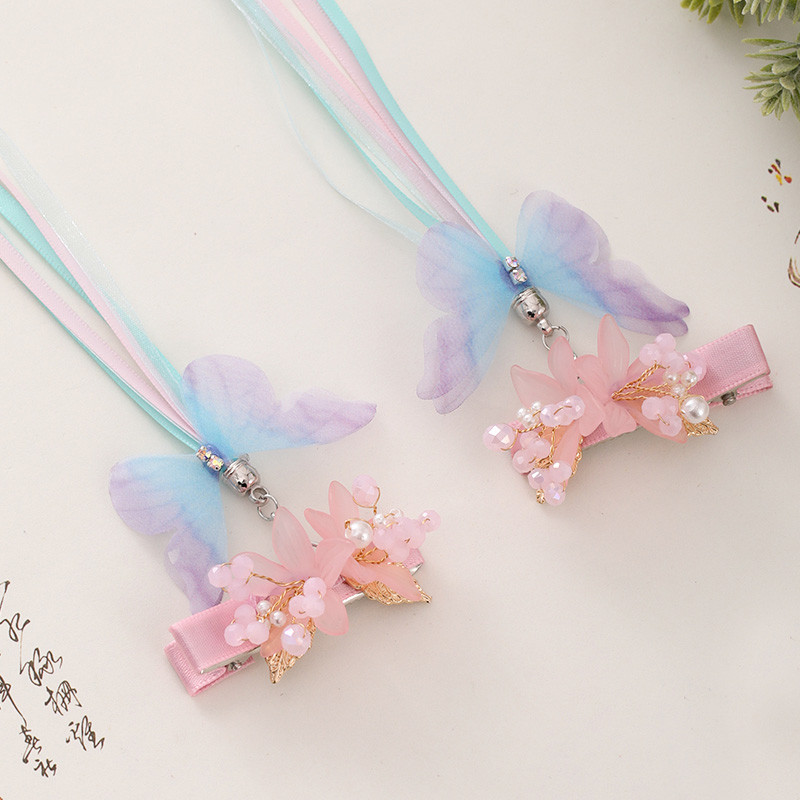 1Pair Super Fairy Bobby Pin Butterfly rankų darbo Crepe Dream Butterfly Kutas Pair Clip Hanfu Hairpin Antique Hair Jewelry BN