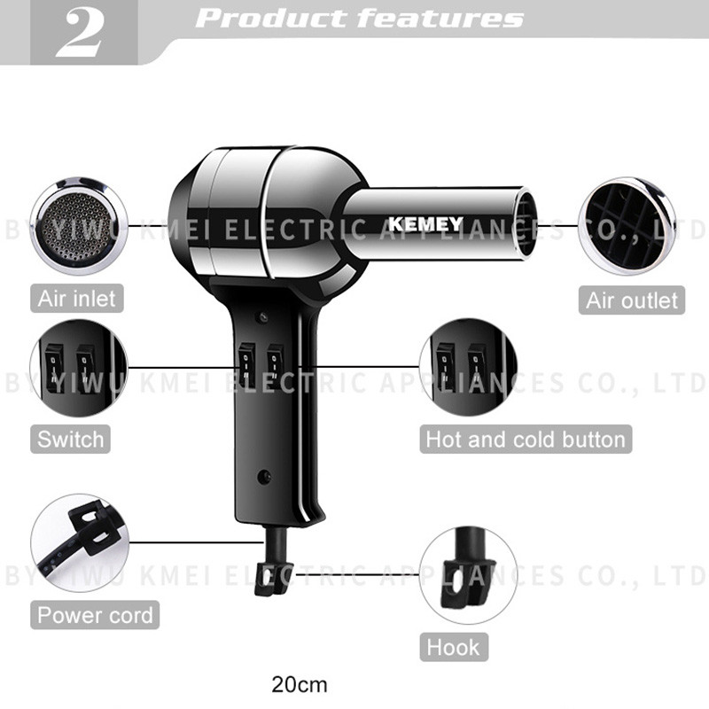 Kemei professionaalne salongi föön koos kontsentraatoriga 2 kuumutuskiirust juuksurile, 4000 W suure võimsusega kerge metallist korpus