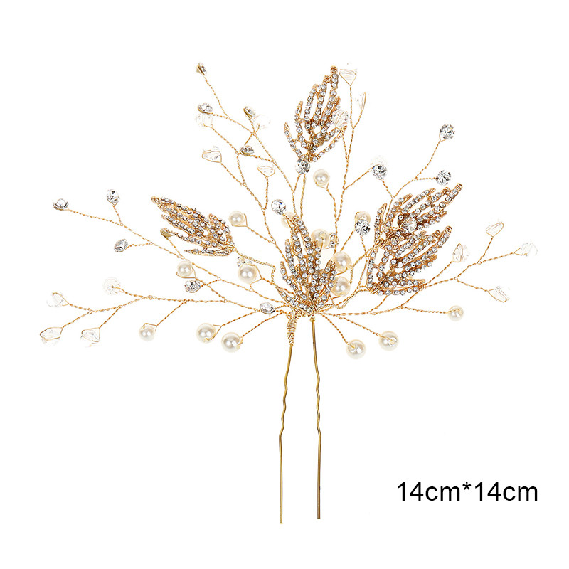 Γαμήλια φουρκέτες Αξεσουάρ μαλλιών για γυναίκες Μόδα με φύλλα Κλιπ μαλλιών Rhinestone Pearl Νυφικά κεφαλάρια Όμορφα κοσμήματα Noivas