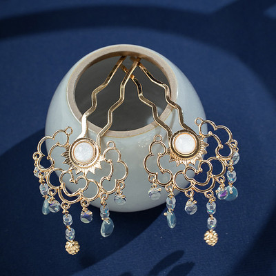 2tk Hiina juuksenõelad U-kujulised Kuldsed Fringe Juuksepulgad Kahvel Vintage Hanfu Decor Tiaras Haldjas Pulma Pruudipea Ehted Kroonid