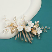 Pruudi juuksekamm pulmatiaarad Lilledest pärlitest juuksenõel Kuldsete lehtede sulamist peakate Mood pulmajuuksed ehted naistele