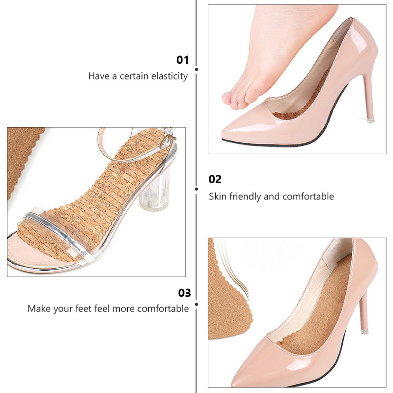 Poole suurusega padi, sisetaldadeta kõrged kontsad, isekleepuvad jalanõud, korgist kingad