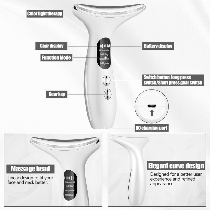 EMS veido pakėlimas, kaklą stangrinantis vibratorius, odos priežiūra raudonos šviesos terapija, IPL atjauninimas, grožis nuo raukšlių veido masažuoklis