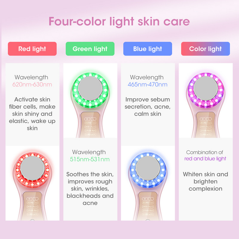 Daugiafunkcinis RF 4 spalvų šviesos odos atjauninimo instrumentas buitinis veido importuotojas mikro srovės liftingo grožio prietaisas