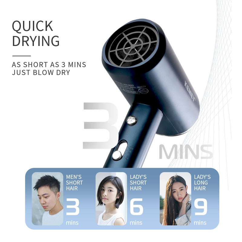 KEMEI KM-9822 1800w suure võimsusega multifunktsionaalne 60-kraadise püsiva temperatuuriga professionaalne salongiföön