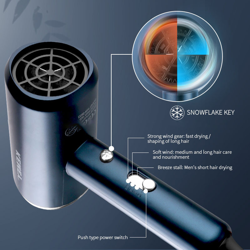 KEMEI KM-9822 1800w suure võimsusega multifunktsionaalne 60-kraadise püsiva temperatuuriga professionaalne salongiföön