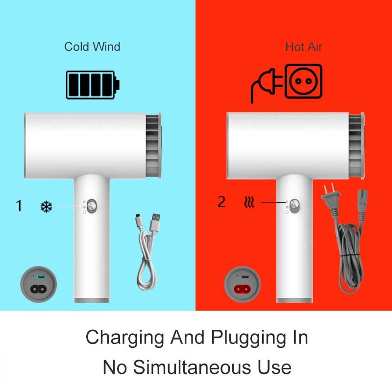 Elektrinis plaukų džiovintuvas Nešiojamas belaidis USB įkraunamas greitai džiovinamas mažai triukšmingas plaukų džiovintuvas Išmanusis belaidis kelioninis plaukų džiovintuvas 2 režimai