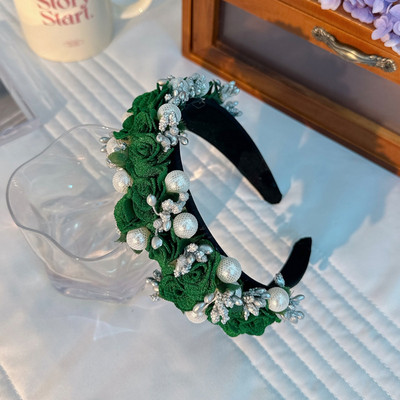 Stambios gėlėtos plaukų juostos moterims Madingos karoliukų lapų augalų rankų darbo imituotos perlų rutulinės galvos dėvimos brangakmeniais papuoštos vestuvinės galvos juostos