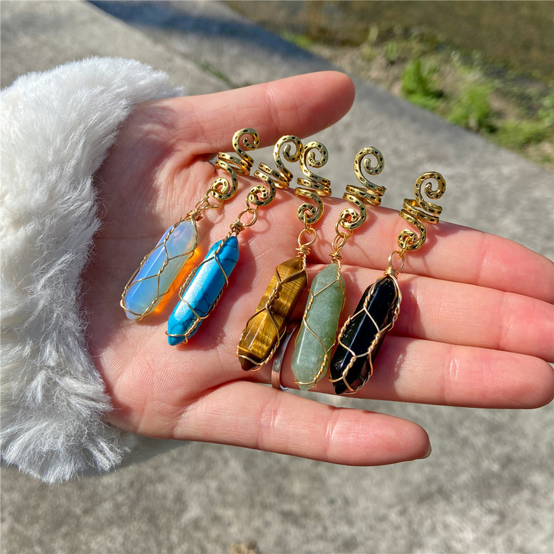 Juuksepunutis Kuusnurkne sammas helmed klambrid naturaalsest kristallist kivist amuletid juuksepunutised helmed klambrid naiste punumine juuksenõelad tarvikud