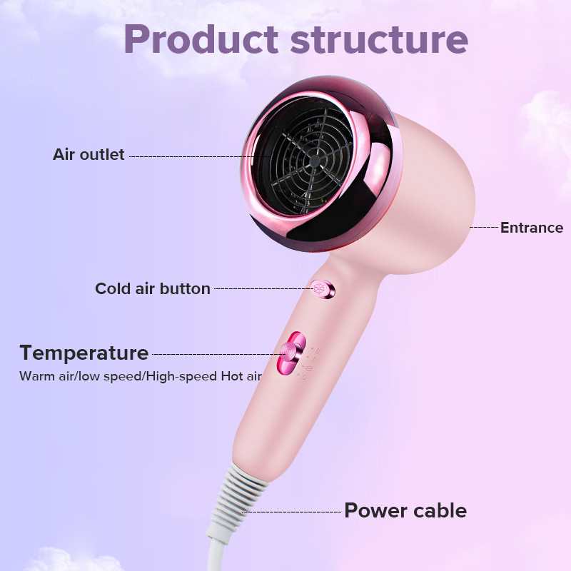 Kuum müük majapidamises kasutatava negatiivse iooniga elektrifööniga reisimiseks kaasaskantav anioonföön Blue Light juuksehooldus kiirkuivamine