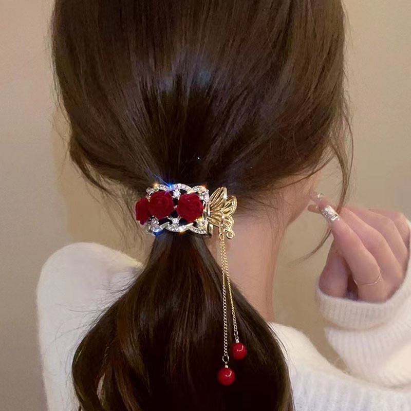 Metallist flokeeriva punase lille tups kõrge Korte haardega pärlitass plüüs juukseklamber