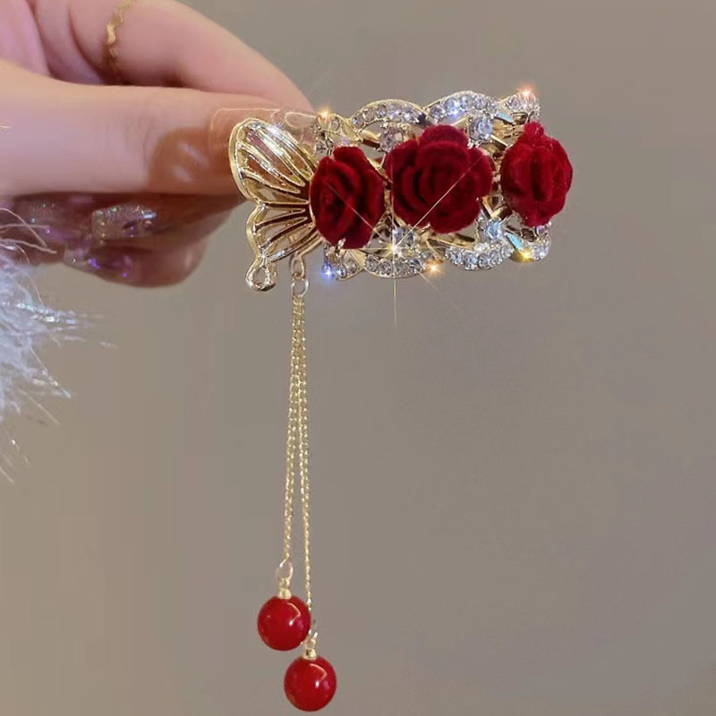 Metallist flokeeriva punase lille tups kõrge Korte haardega pärlitass plüüs juukseklamber