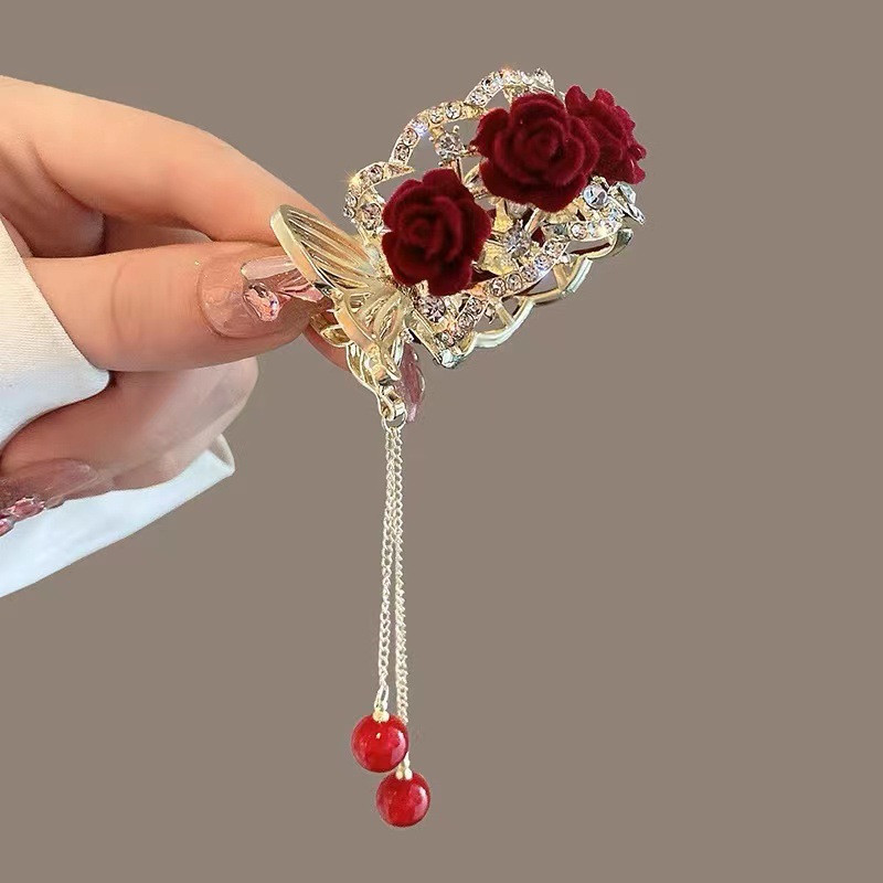 Metallist flokeeriva punase lille tups kõrge Korte haardega pärlitass plüüs juukseklamber