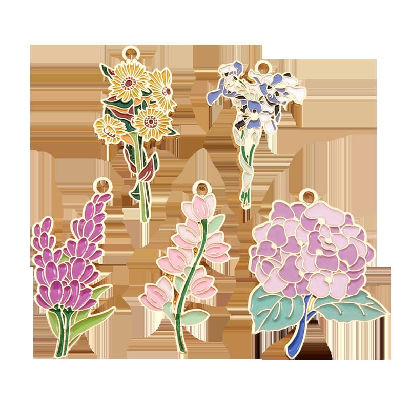 10 ks kvetinových príveskov na výrobu šperkov, smaltovaný náhrdelník, prívesok na kľúče, telefón, remeselné potreby, kovové DIY doplnky, pozlátené