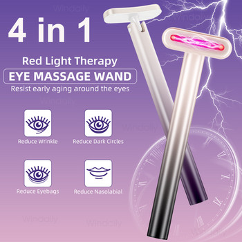 4 в 1 пръчка за лице EMS Микротокови вибрации Топла червена светлина Машина за повдигане на лицето Устройство за стягане на кожата Инструменти за масаж на шията и очите