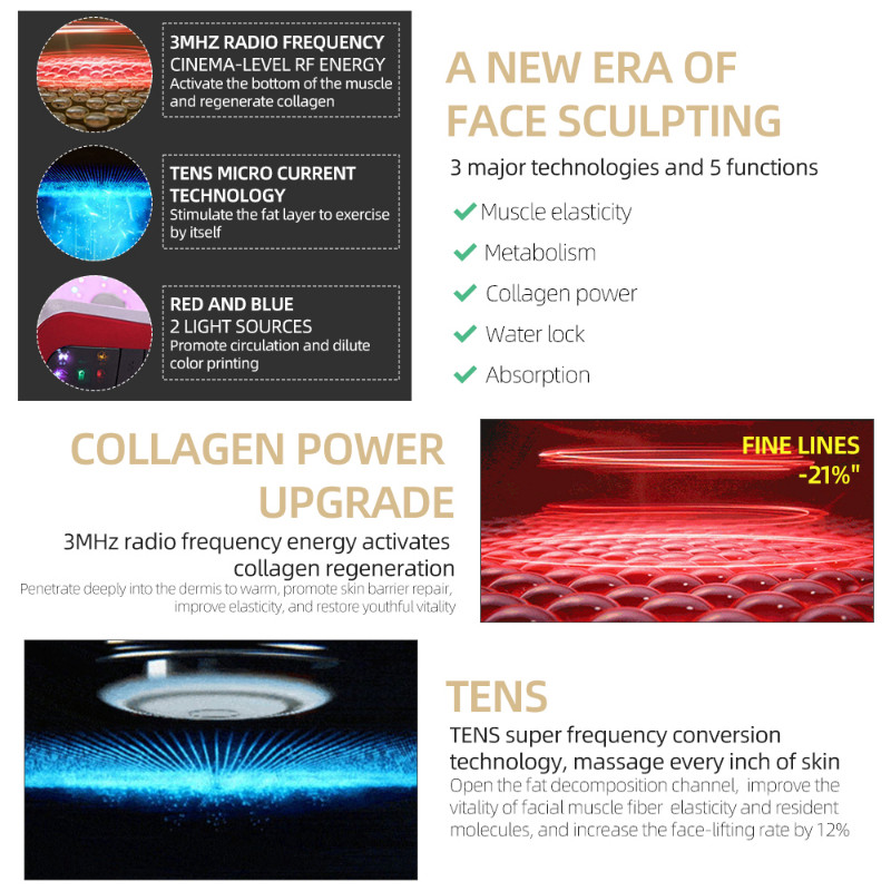 EMS V Masažer za podizanje lica LED fotonska terapija Mršavljenje čeljusti Zatezanje Vibracijski lift Uklanjanje duple brade Uređaj za masažu lica
