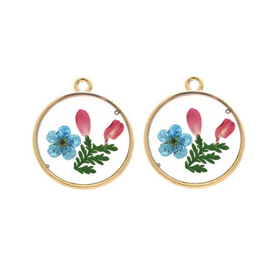 2Pcs Okrugli prešani ravni emajl Svježi pravi osušeni cvjetni privjesci od smole Tratinčica Privjesci s laticama hibiskusa za izradu nakita Naušnice