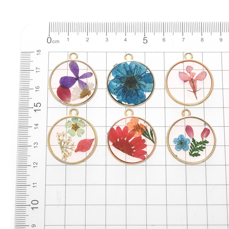 2Pcs Okrugli prešani ravni emajl Svježi pravi osušeni cvjetni privjesci od smole Tratinčica Privjesci s laticama hibiskusa za izradu nakita Naušnice
