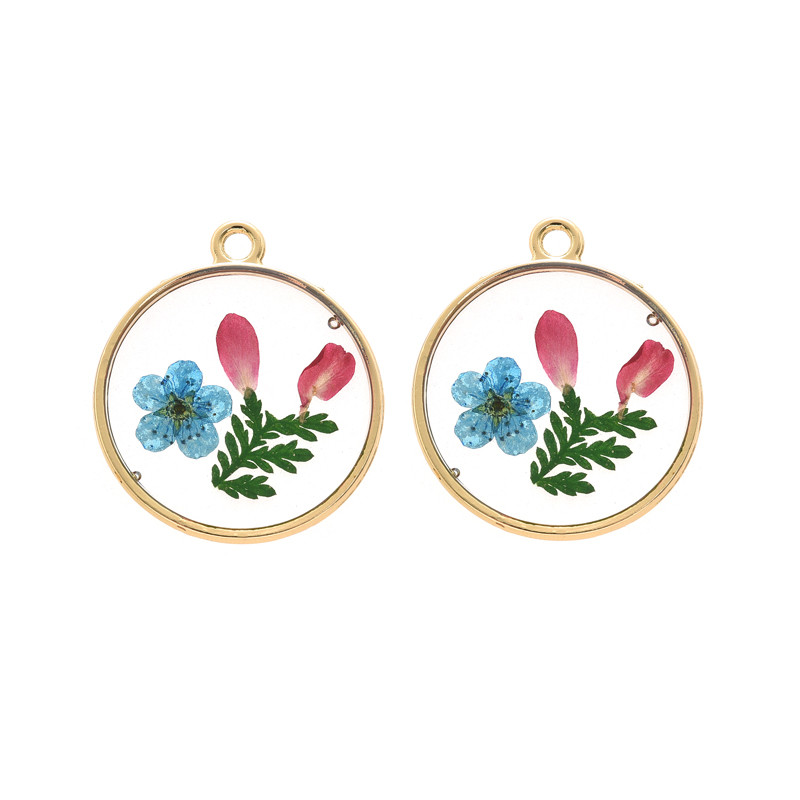 2Pcs Okrugli prešani ravni emajl Svježi pravi osušeni cvjetni privjesci od smole Tratinčica Privjesci s laticama hibiskusa za izradu nakita Naušnice