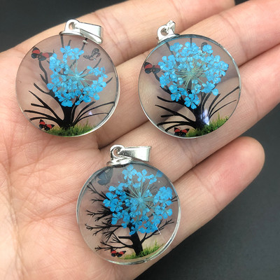 3 τμχ Διαφανές Life Tree Glass Flower Charms Eternal Conserved Fresh Αποξηραμένο λουλούδι μενταγιόν για Κολιέ κατασκευής κοσμημάτων