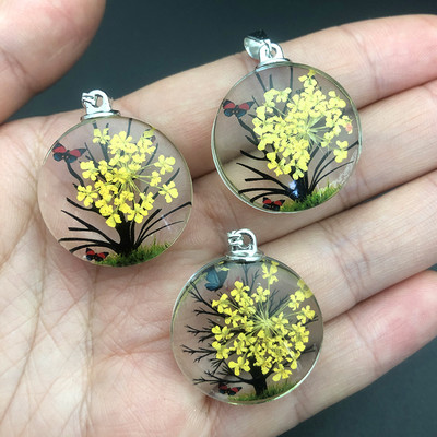 3 τμχ Διαφανές Life Tree Glass Flower Charms Eternal Conserved Fresh Αποξηραμένο λουλούδι μενταγιόν για Κολιέ κατασκευής κοσμημάτων