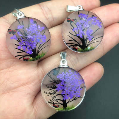 3 τμχ Διαφανές Life Tree Glass Flower Charms Eternal Conserved Fresh Αποξηραμένο λουλούδι μενταγιόν για Κολιέ κατασκευής κοσμημάτων