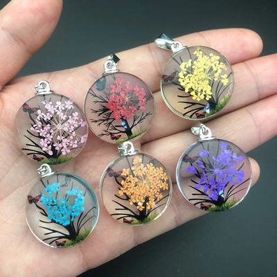 3 τμχ Διαφανές Life Tree Glass Flower Charms Eternal Conserved Fresh Αποξηραμένο λουλούδι μενταγιόν για Κολιέ κατασκευής κοσμημάτων