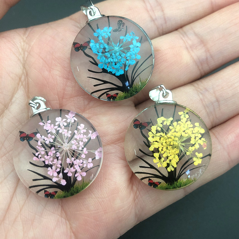3 τμχ Διαφανές Life Tree Glass Flower Charms Eternal Conserved Fresh Αποξηραμένο λουλούδι μενταγιόν για Κολιέ κατασκευής κοσμημάτων