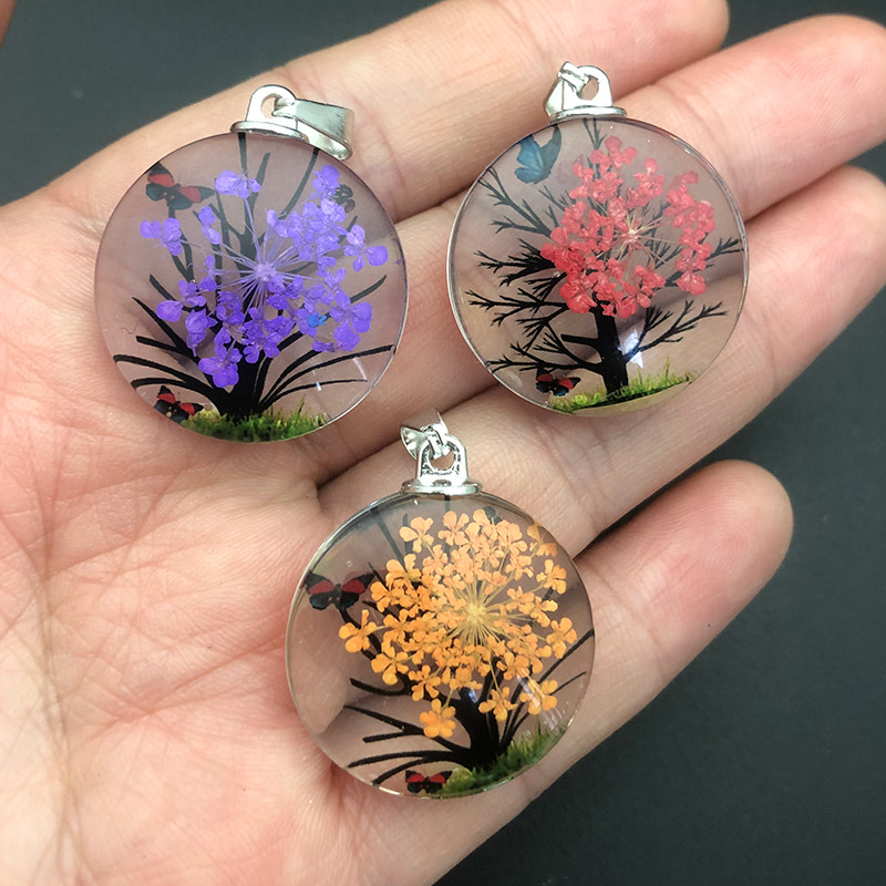 3 τμχ Διαφανές Life Tree Glass Flower Charms Eternal Conserved Fresh Αποξηραμένο λουλούδι μενταγιόν για Κολιέ κατασκευής κοσμημάτων