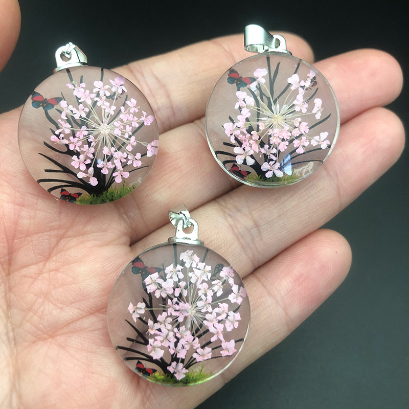 3 τμχ Διαφανές Life Tree Glass Flower Charms Eternal Conserved Fresh Αποξηραμένο λουλούδι μενταγιόν για Κολιέ κατασκευής κοσμημάτων